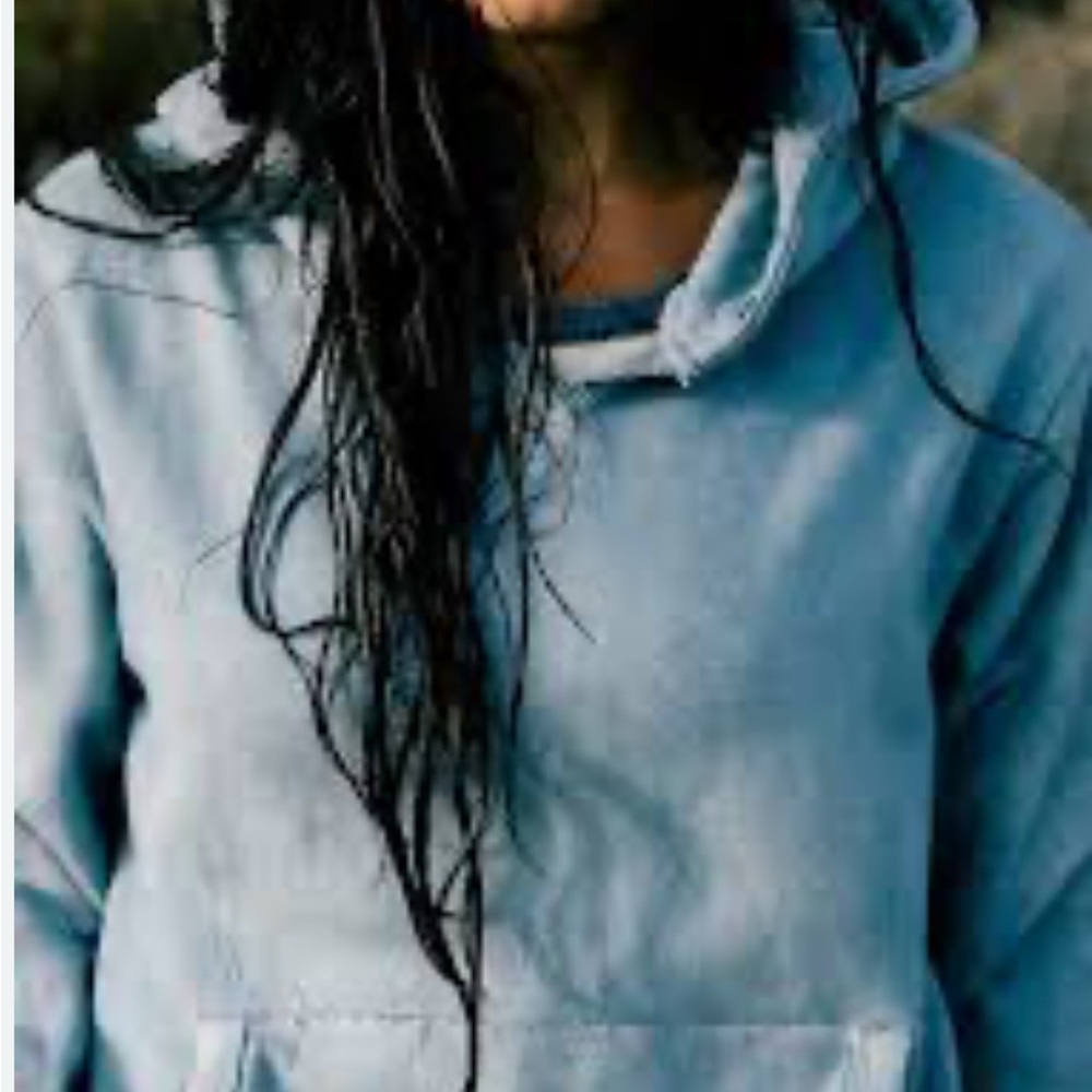 Imogene + Willie Blue distressed Hoodie Relaxed Fit Sweatshirt